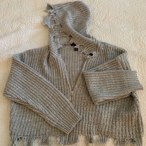 Forever 21 Grey Knit Crop Sweater with Hoodie